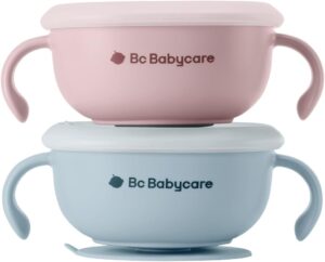 bc babycare 2 Pack 3-in-1 Baby Bowls with Ergonomic Handle, Spill-Proof Toddler